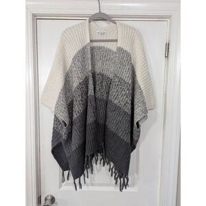 American Eagle Cape Cardigan‎ women's One Size gray white color block fringe